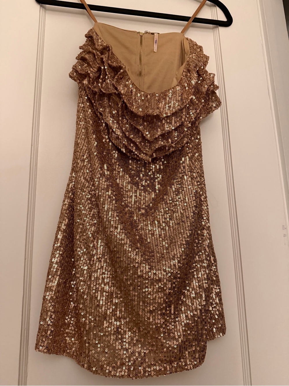 Free People Gold Sequin Ruffle Slip Dress